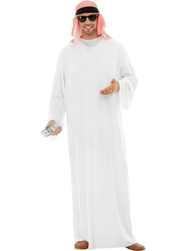 Funidelia | Disfraz de árabe para hombre Jeque, Petróleo, Dinero - Disfraz para adultos y divertidos accesorios para Fiestas, Carnaval y Halloween - Talla M - Blanco