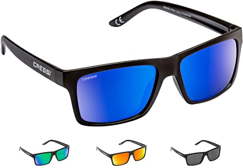 Cressi Bahia Sunglasses Gafas De Sol Deportivo, Unisex adulto, Negro/Azul Lentes espejados