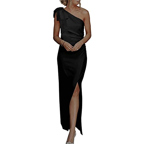 RPAEOY Vestido Mujer Ajustado de un Solo Hombro sin Mangas Color Sólido Elegante Largo Vestidos de Noche para Fiesta (Negro,L)