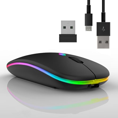 Vinmooog Raton ​Inalambrico Bluetooth Mouse inalámbrico Recargable ratón inalambrico para portatil,Ratón Vertical Raton Ordenador Retroiluminado de 7Colores 3 dpi Receptor USB 2,4GHz Ultra Delgado