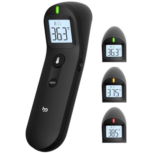 Termómetro para adultos y niños, termómetro de frente con ángulo de medición cómodo, termómetro digital altamente preciso con alarma de fiebre, 35 recuerdos de lecturas, pantalla LCD