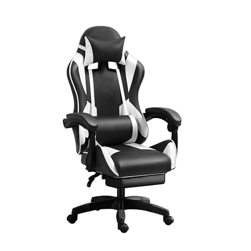 IZTOSS Silla Gaming Ergonómica - Silla de Oficina con Respaldo Regulable, con Reposacabezas, reposabrazos y Soporte Lumbar. (C-Negro+Blanco)