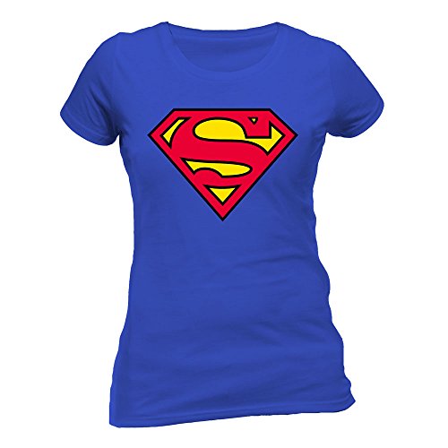 Collectors Mine - Camiseta de Superman con cuello redondo de manga corta para mujer, color azul, talla S