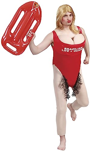 FIESTAS GUIRCA Disfraz de Vigilante de la Playa Hombre - Disfraz Despedida Soltero - Disfraces en Grupo Adulto, Rojo, Talla XL 56-58
