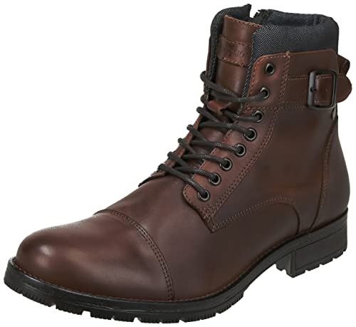 JACK & JONES JFWALBANY Leather STS, Biker Boots Hombre, Marrón(Brown Stone Brown Stone), 41 EU