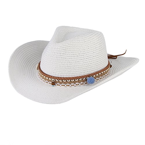 GEMVIE Sombrero de Panamá Unisex Sombrero de Paja Sombrero de Verano Sombrero de Playa de Fedora para Hombres Mujeres (Blanco)