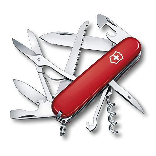 Victorinox Huntsman, Swiss Army Knife, Navaja suiza multiusos con 15 funciones, incluyendo tijeras, sierra para madera y sacacorchos, color rojo