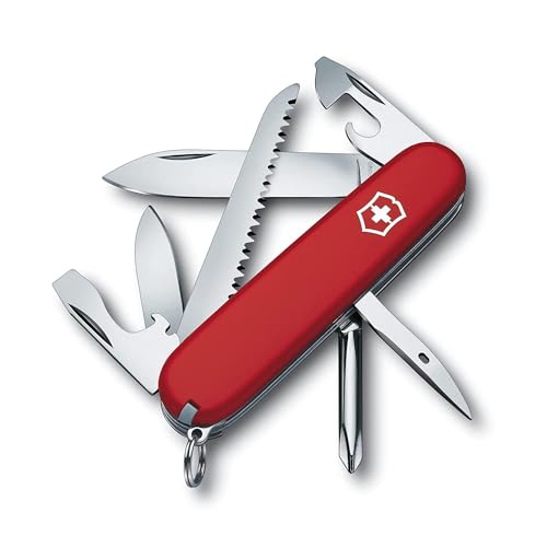 Victorinox Hiker, Navaja suiza multiusos, con 13 funciones, incluyendo sierra para madera, destornillador Phillips y palillo de dientes, color rojo