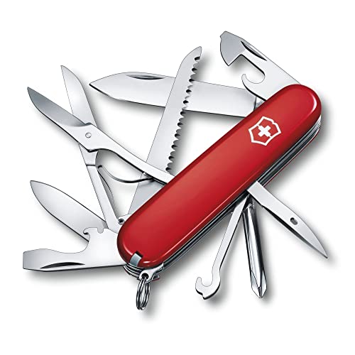 VICTORINOX Navaja suiza de bolsillo Fieldmaster, 15 funciones, Hecha en Suiza, multiherramienta con gancho multiusos, abrelatas, tijeras, rojo