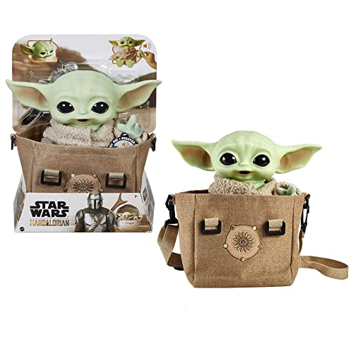 Mattel Star Wars The Mandalorian Peluche 28 cm Baby Yoda (El niño) con sonidos y bolsa de transporte, juguete para niños y niñas +3 años (HBX33)