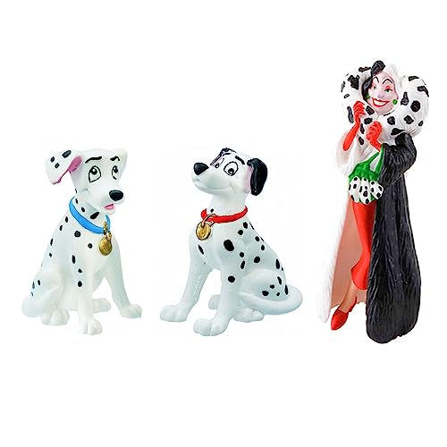 Figuras de 101 dalmata: Cruella/dalmata, Figuras No articuladas Marca Original, sin PVC, colección de Personajes de Disney, decoración de Pasteles, decoración de Pascua(101 dalmata 3pieza)