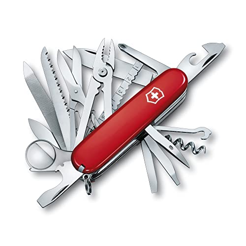 Victorinox Swiss Champ, Swiss Army Knife, Navaja suiza multiusos con 33 funciones, incluyendo alicates combinados, alfiler, alicates y tijeras, de color rojo