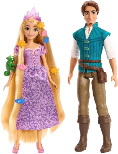 Disney Princesas Set Aventura 2 Muñecas Rapunzel y Flynn Rider Altura 30 cm - Multicolor - 100° Aniversario - HLW39