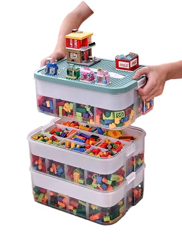 Caja de almacenamiento para niños con tapa, bloques de construcción, caja de juguetes, caja de juguetes para habitación infantil, caja de 3 niveles, cajas apilables, cajas organizadoras, caja