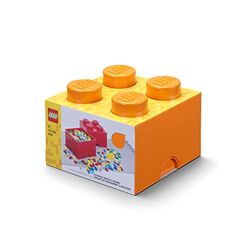 Room Copenhagen Aufbewahrungsbox, 4 Noppen Ladrillo de Almacenamiento de 4 espigas de Lego, Caja de almacenaje apilable, 5,7 l, Naranja, Bright Orange, One Size