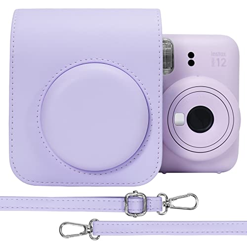 Aenllosi Funda Protectora de Cuero PU para Fujifilm Instax Mini 12/11 Estuche de Viaje para cámara de película instantánea, con Bolsillo y Correa de Hombro Ajustable（Lilac Purple，Solo Funda）