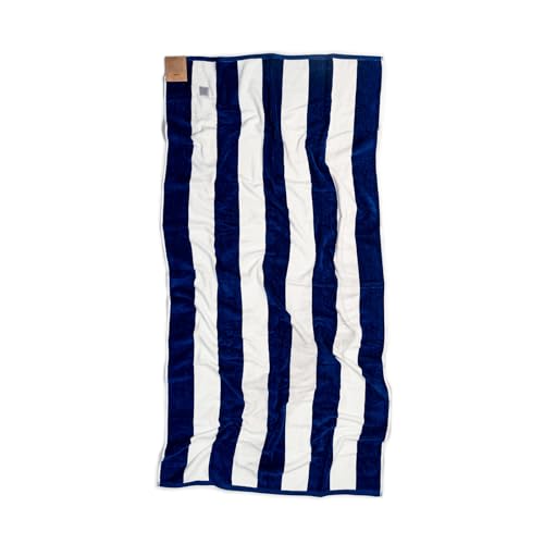 MOMOMUS Toalla de Playa de Algodón Velour 100% - Rayas Cabana, Suave y Ultraabsorbente - Ideal como Toalla de Playa Grande Antiarena y Toalla de Piscina Grande - Azul, 90x180 cm