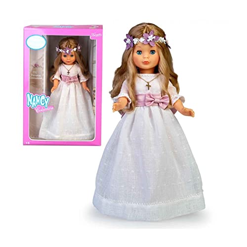 NANCY Colección, Muñeca Primera Comunión y Corona Flores, Rubia, con Vestido Blanco, para Regalar, Reedición 2023, Famosa (NAL01000), Multicolor, Small