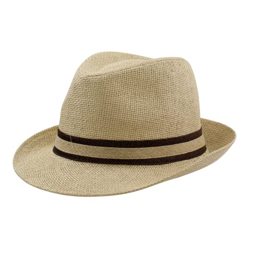 Sombrero Paja Hombre Mujer Fedora Borsalino Trilby Gorra Panamá Verano Playa ala Corta Moda Unisex (LU03046, 58cm)