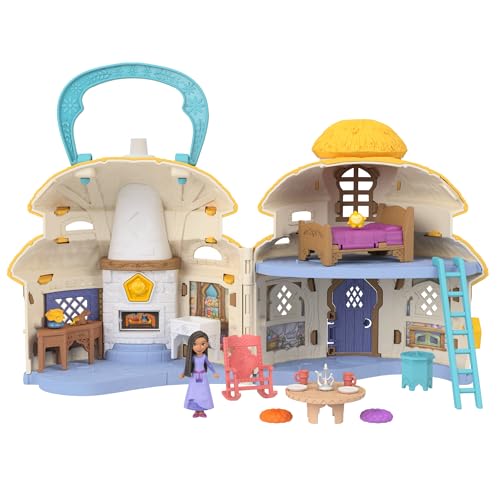 Mattel Disney Wish El Poder de los Deseos, Cabaña de Asha en Reino de Rosas Casa de muñecas pequeñas con figura, muebles y accesorios, inspirado en la película, juguete +3 años (HRH76)