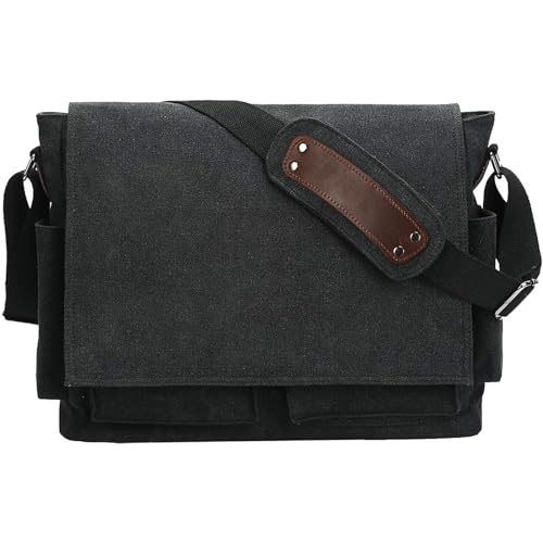 Eshow Bolsos Bandolera a Hombro Tela de Lona Mensajero Negro para Hombres Messenger Justo para 15.6 Pulgadas Portáil