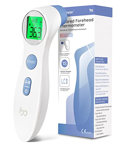 Termómetro de fiebre para bebés, niños y adultos, sin contacto, termómetro infrarrojo digital, termómetro digital con lectura precisa inmediata, alarma de fiebre, color blanco