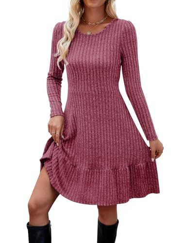 Zetieny Vestidos Mujer Suéter de Punto de Manga Larga Cuello Redondo A-Line Casual Túnica Vestidos de Otoño Invierno