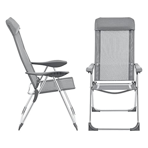 Set de 2 Sillas de Camping Plegables Errenteria 109 x 57 x 67 cm para Jardín Balcón Terraza Silla Playa Asiento Relax Sillas de Acampada hasta 115 kg Gris Claro