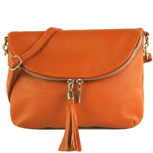 modamoda de - T07PIEL - Bolso bandolera pequeño de piel italiana, naranja, small