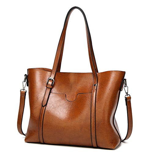 AINUOEY Mujer Bolsos de Mano Casual Bandolera Marca Mediano Totes Antirrobo Hombro Italianos PU Cuero 76612 1 piezas Marrón