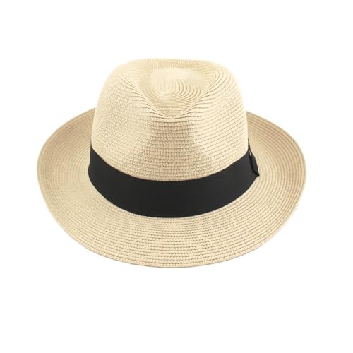 Sombrero de Panamá Unisex Sombrero de Verano Sombrero de Playa de Fedora para Hombres Mujeres Sombrero de Paja Sombrero Panama Enrollables (FR/ES, Números, 57, Beige)