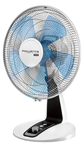 Rowenta Turbo Silence VU2630 Ventilador de mesa de 30 cm con 4 velocidades, posición nocturna extra silenciosa, oscilación automática y orientación ajustable, negro, azul, gris