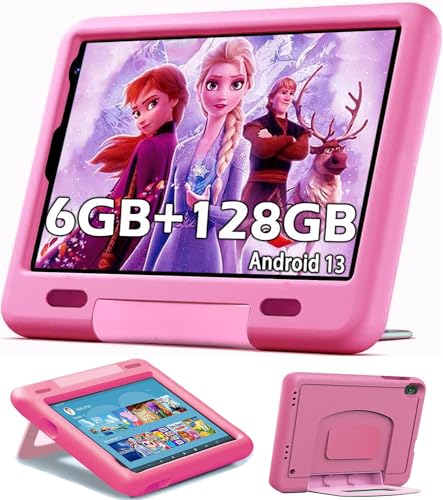 Tablet Para Niños 9 Pulgadas 6GB RAM + 128GB ROM (Up to 1TB), Tablet Infantil HD+ IPS, Android 13 Certificación GMS, Control Parental, Dual Cámara, Infantil Educativo, 5000mAh, WiFi, Bluetooth (Rosa)