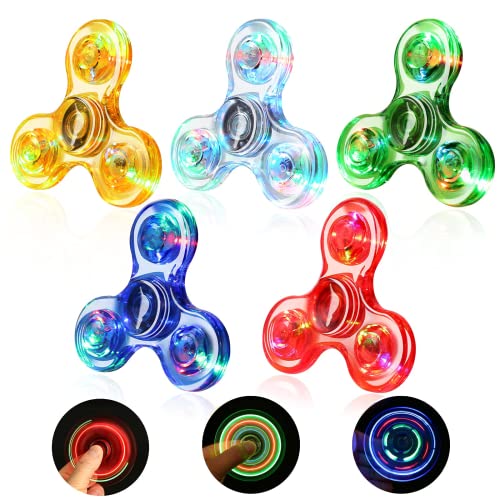 SCIONE Paquete de 5 Fidget Spinner, Luz Up Juguetes Fidget Spinner para Niños - Fidget Spinner Cristal LED Juguete de Dedo Fidget Spinner de Mano Juguetes
