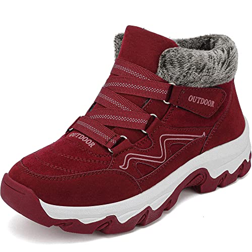 VTASQ Botas de Invierno Hombre Mujer Botas de Nieve Calentar Forradas Antideslizante Al Aire Libre Botas de Senderismo Zapatos Trekking Rojo 37 EU