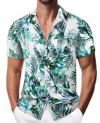 Suwangi Hombre Hawaiana Camisa de Verano Funky de Manga Corta Camisa Causal Playa Tropicale Palma Transpirable Ligera