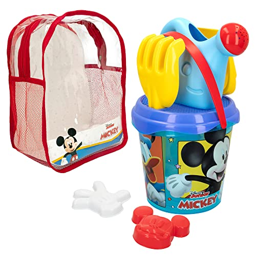 COLORBABY 48217 - Disney Mickey Mouse Set cubo de playa infantil con mochila, pala, rastrillo, regadera y accesorios, Juguetes de verano para niños y bebés