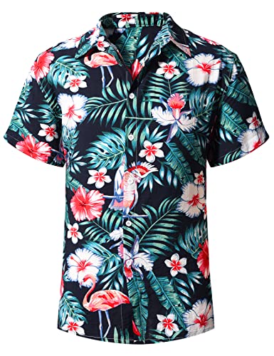 Yuson Girl Camisa Hawaiana Hombre Funky Camisa Hawaiana Manga Corta Camisas Verano Camisa Estampada Aloha con Botones Vacaciones de Impreso Playa Camisa Informal de Hawaii(Negro, L)