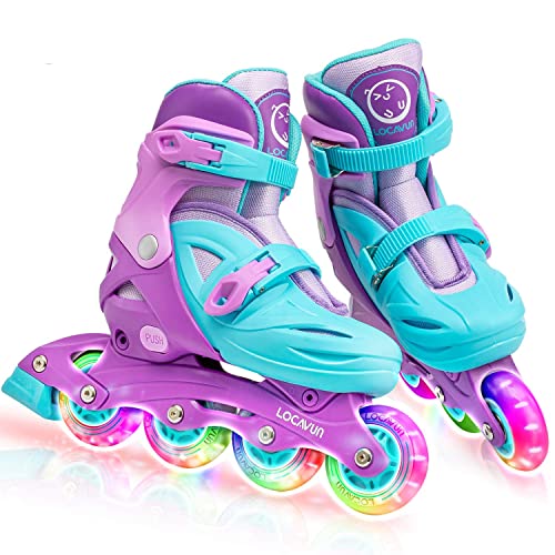 Locavun Patines en Línea con Luz Ajustable de 5 Tamaños para Niños, Patines Rígidos para Niñas y Niños