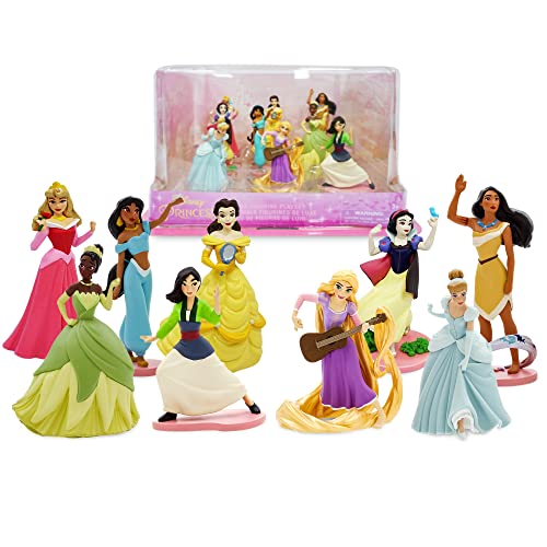 Disney Store Conjunto de figuritas de Lujo de Princesas Disney, Juego de Nueve Piezas, Contiene Figuras troqueladas de Tiana, Bella, Jasmine, Blancanieves, La Cenicienta y Aurora, Entre Otras