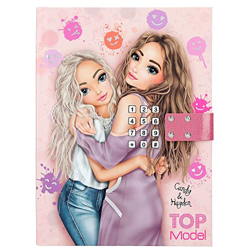 Depesche 12421 TOPModel Happy Together-Diario con código de números y Sonido, Libro Rosa con diseño de Modelo y 80 páginas ilustradas a Rayas, Multicolor