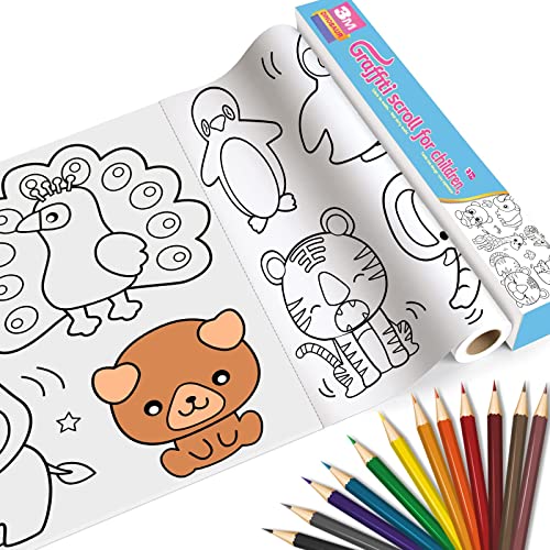 JunD Rollo de Dibujo Creativo para Colorear, Papel para Pintar Dibujos Educativos Preescolares para Niños, 30 * 300 cm