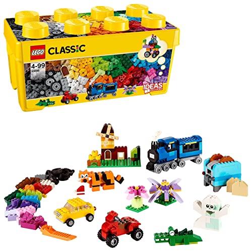 LEGO 10696 Classic Caja de Ladrillos Creativos Mediana con Base Verde, Coches y Animales, Juguete para Construir para Niños de 4 Años o Más