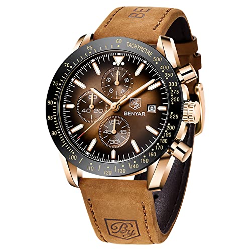 Relojes Hombre BENYAR cronógrafo para Hombre Movimiento de Cuarzo Fashion Business Sports Watch 30M Impermeable Regalo Elegante